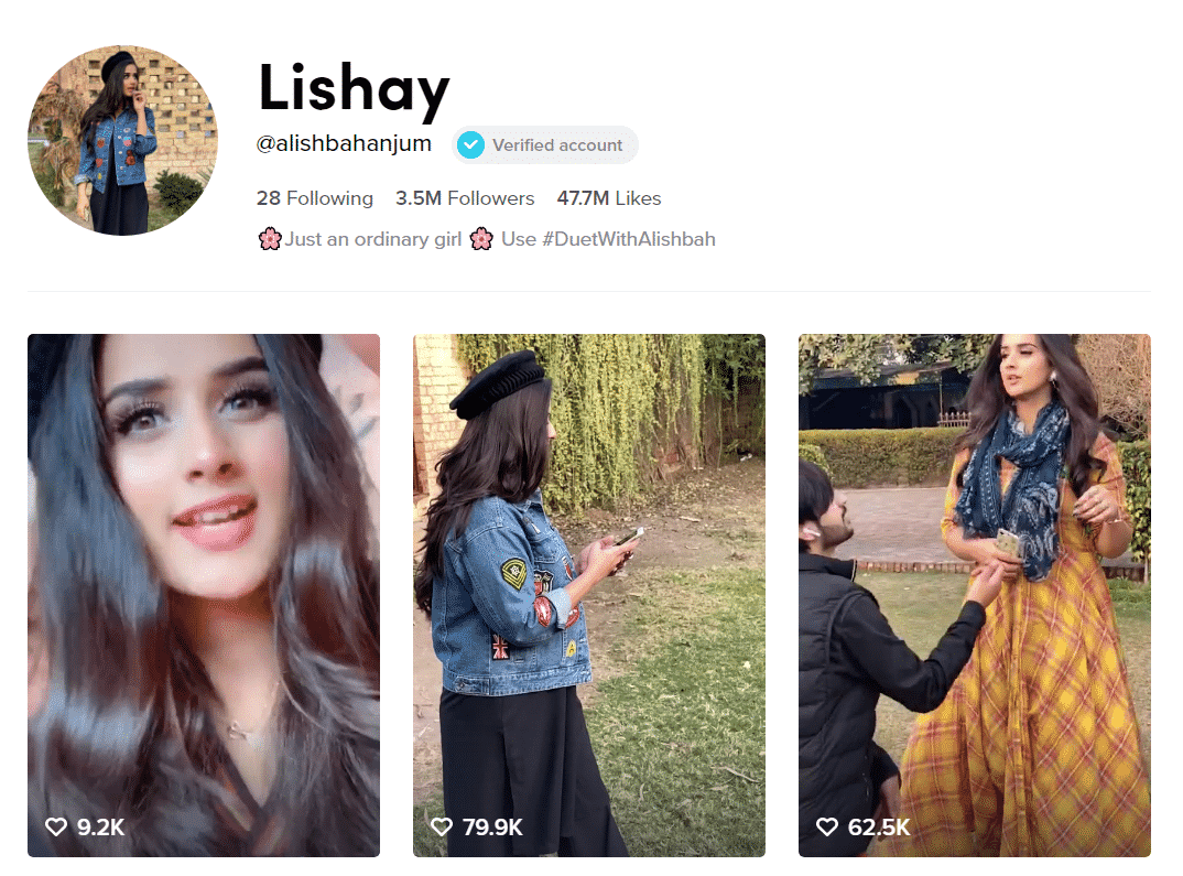 Alishba Anjum Official TikTok Profille