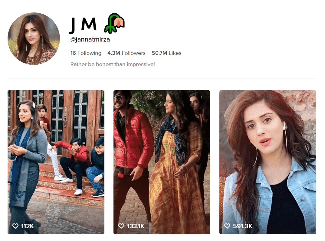 Jannat Mirza Official TikTok Profille