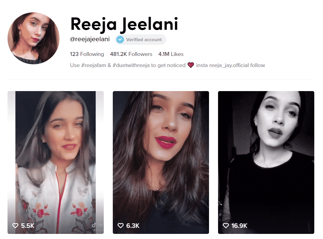 Reeja Jeelani Official TikTok Profille